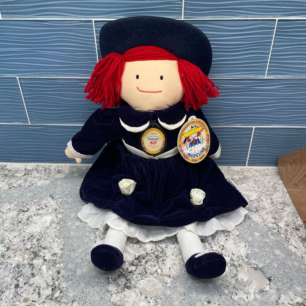 Vintage 1999 Madeline 60th Anniversary Doll 18" Soft Plush Eden Toys Blue Dress